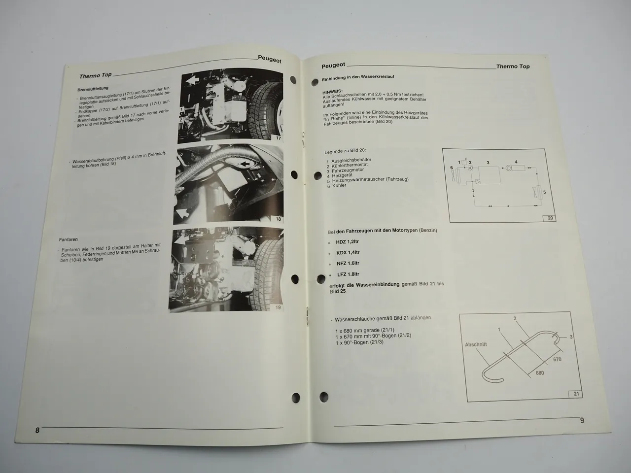 Peugeot 306 Einbauanleitung Webasto Thermo Top Typ BW50 DW50 Heizung 1994