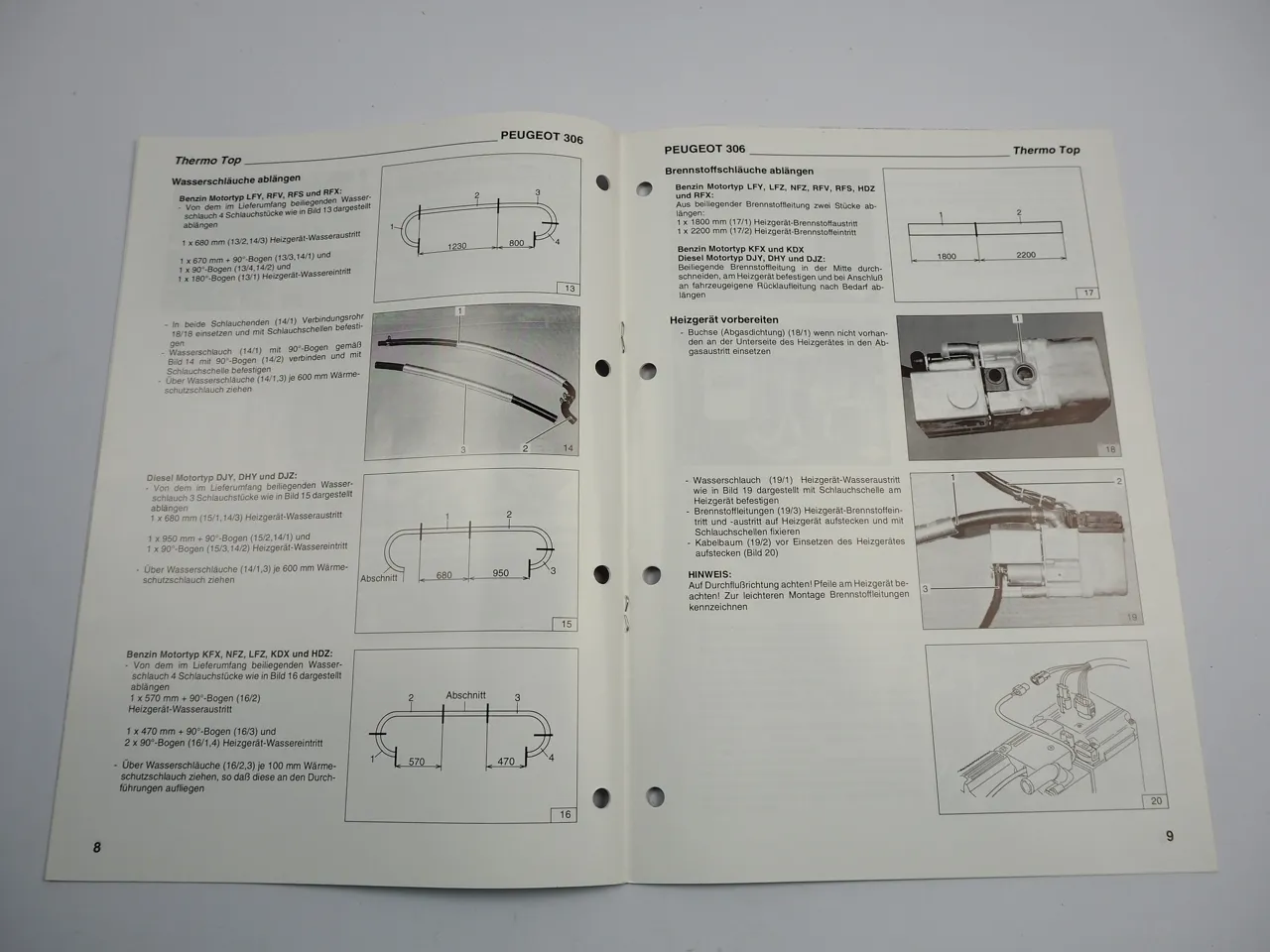 Peugeot 306 Einbauanleitung Webasto Thermo Top Typ BW50 DW50 Heizung 1997