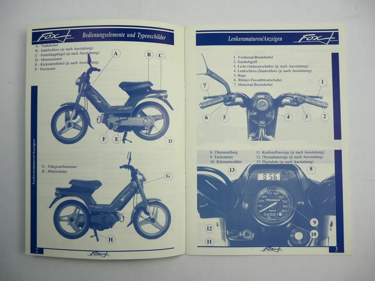 Peugeot Fox Mofa Moped 50 ccm Betriebsanleitung Bedienungsanleitung 1993