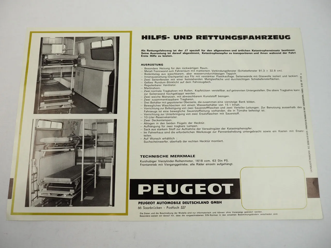 Peugeot J7 Rettungsfahrzeug Ambulance Prospekt