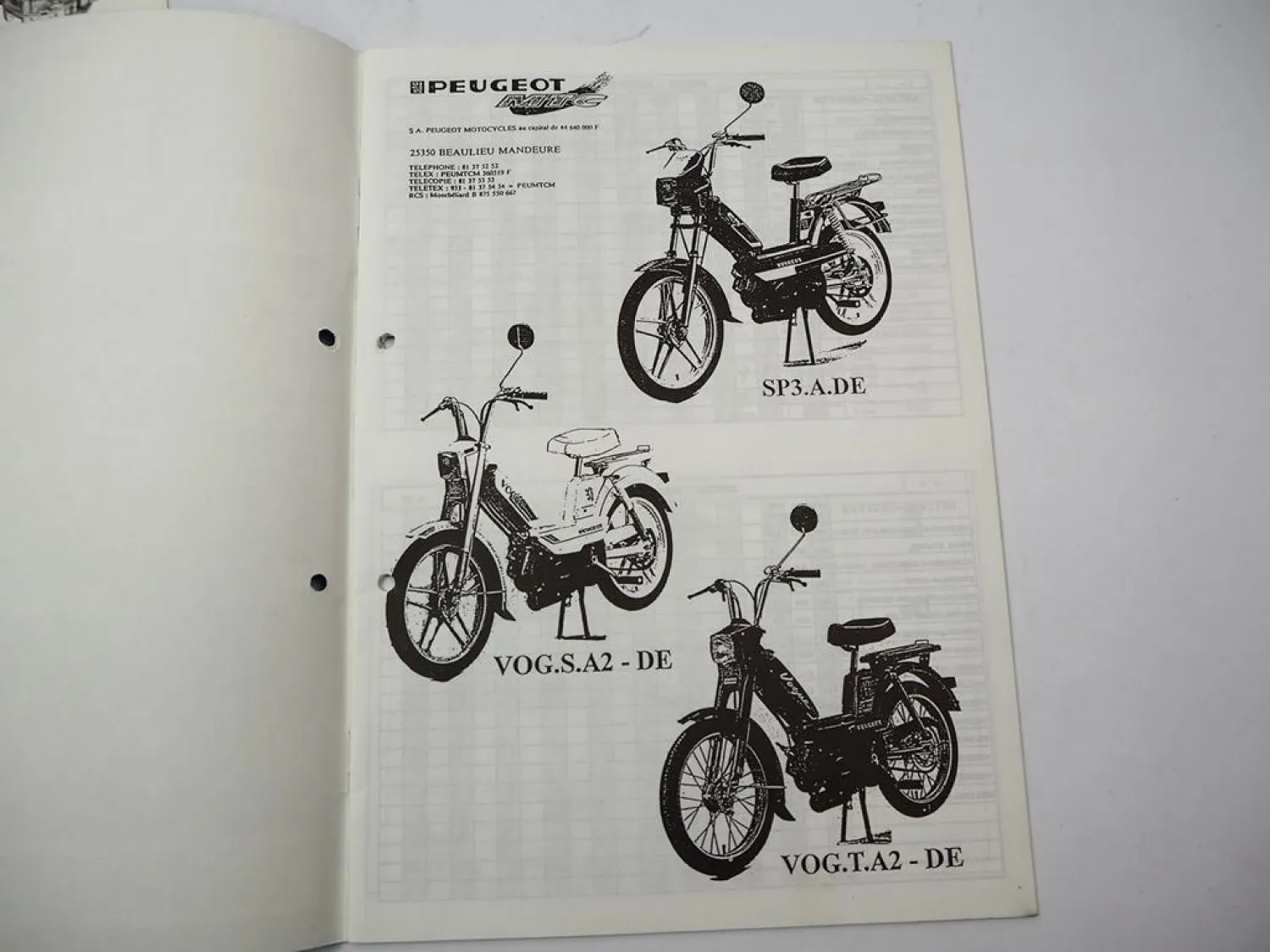Peugeot MTC SP3A VOGSA2 VOGTA2 Mofa Werkstatthandbuch Ersatzteilliste 1993
