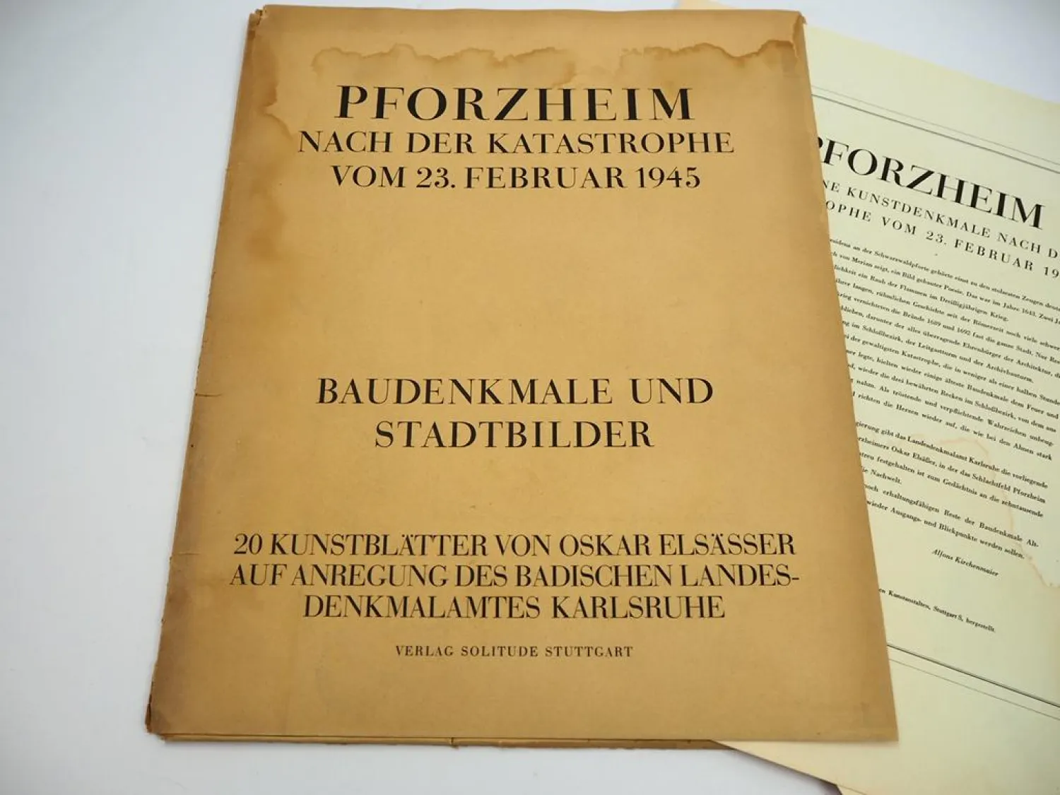 Pforzheim nach der Katastrophe 1945 Mappe mit 20 Kunstblätter von Oskar Elsässer