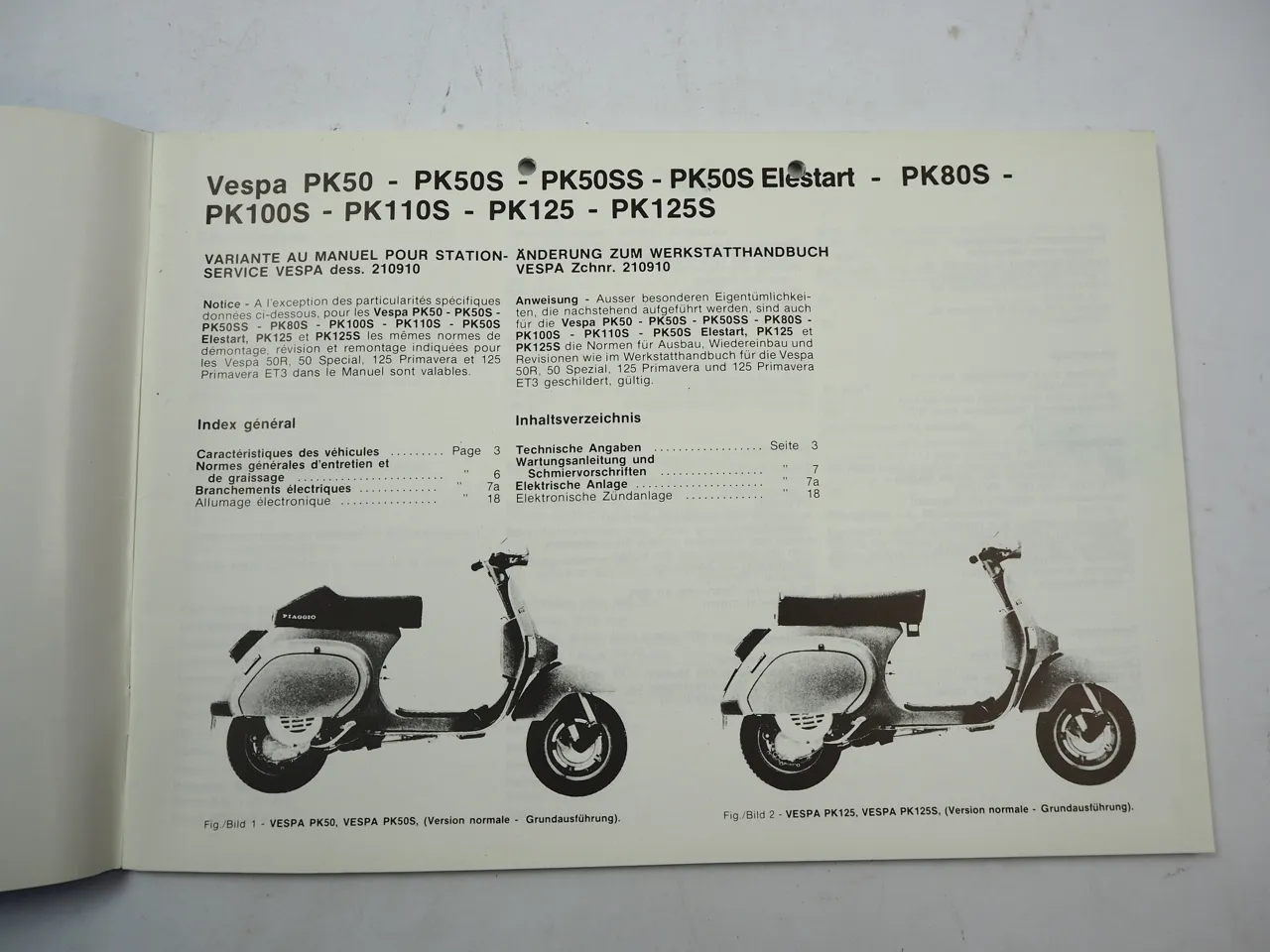 Piaggio Vespa PK 50 80 100 125 S Roller Ergänzung zum Werkstatthandbuch