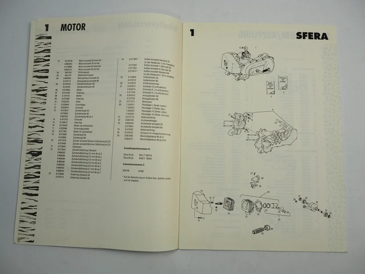 Piaggio Vespa Sfera 50 80 FL Motorroller mit 50 80 ccm Ersatzteilliste 1994