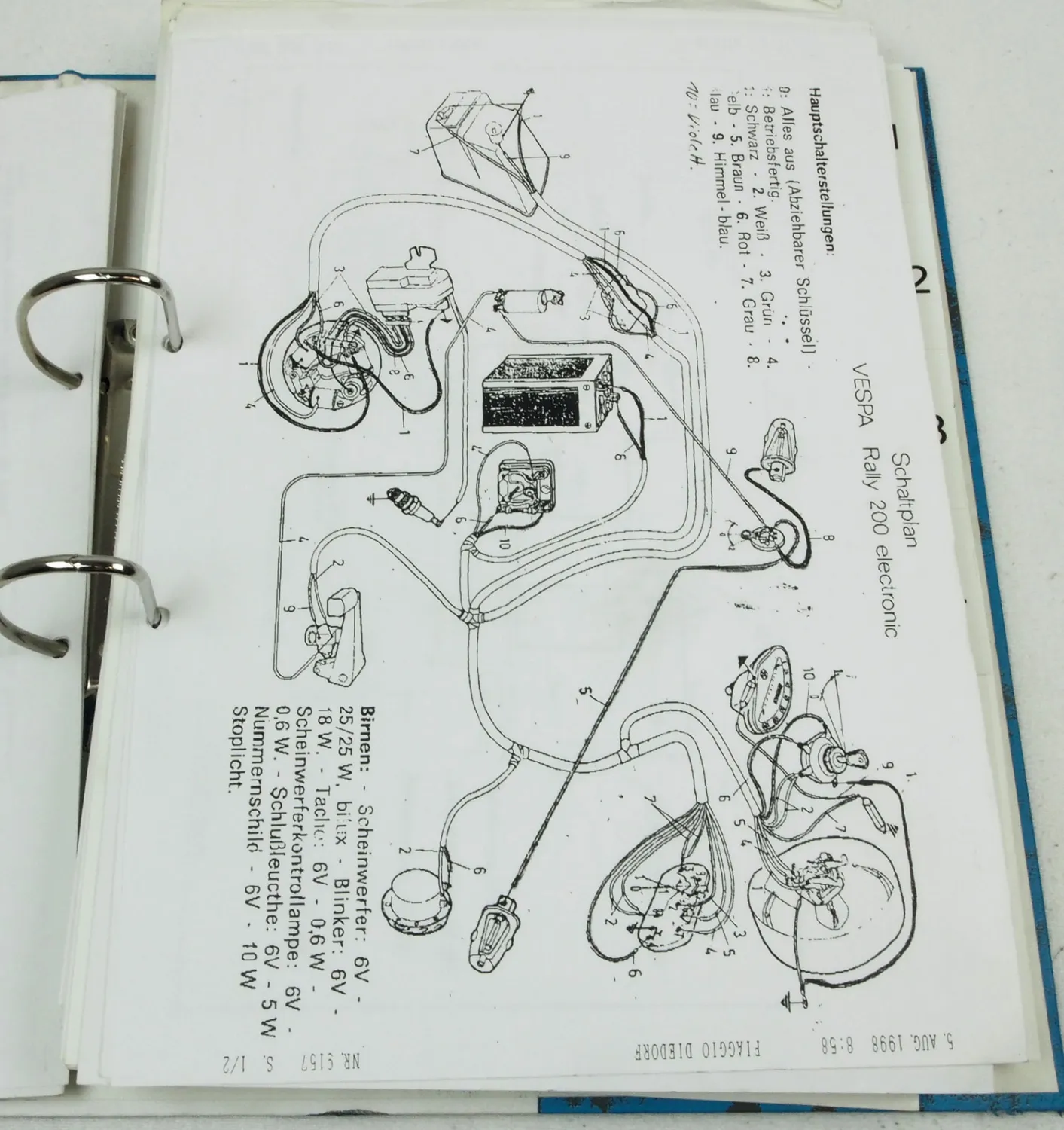 Piaggio Vespa Technische Inforrmationen Schaltpläne Wartungspläne 99/2000