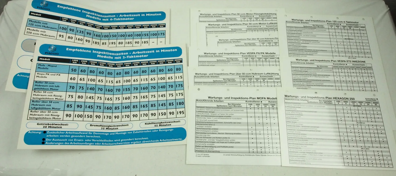 Piaggio Vespa Technische Inforrmationen Schaltpläne Wartungspläne 99/2000
