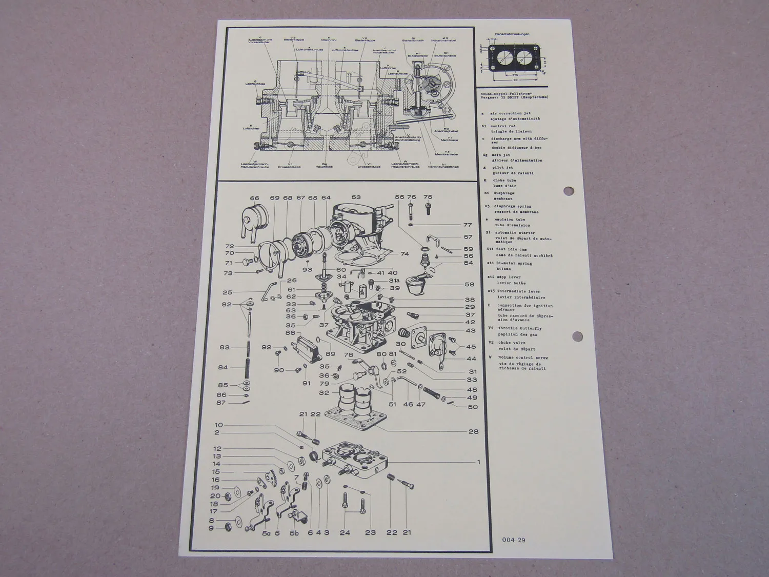 Pierburg 32 DDIST Vergaser Ersatzteilliste Normaleinstellung Ford Taunus ab 9/71