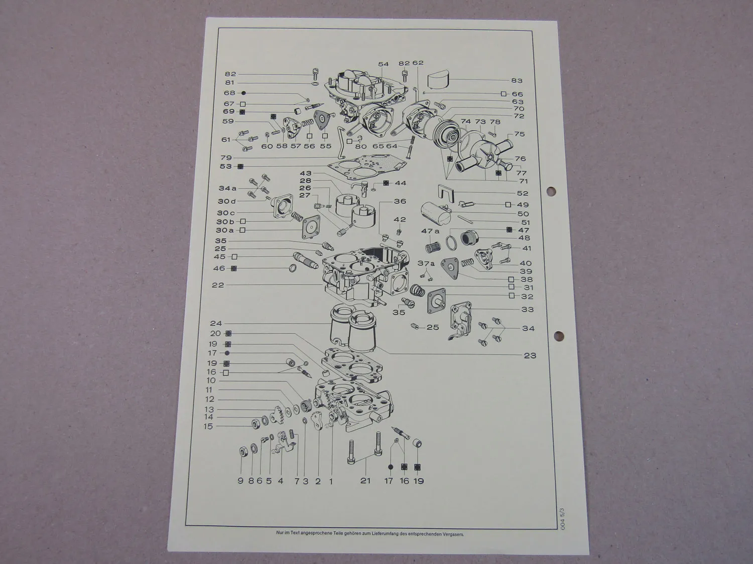 Pierburg 32 EEIT Vergaser Ersatzteilliste Normaleinstellung Ford Capri II Taunus