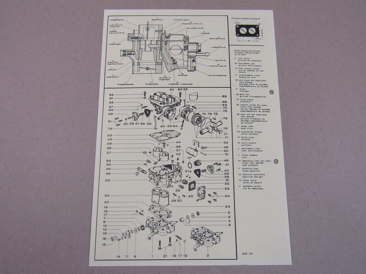 Pierburg 32 EEIT Vergaser Ersatzteilliste Normaleinstellung Ford Taunus ab 8/72