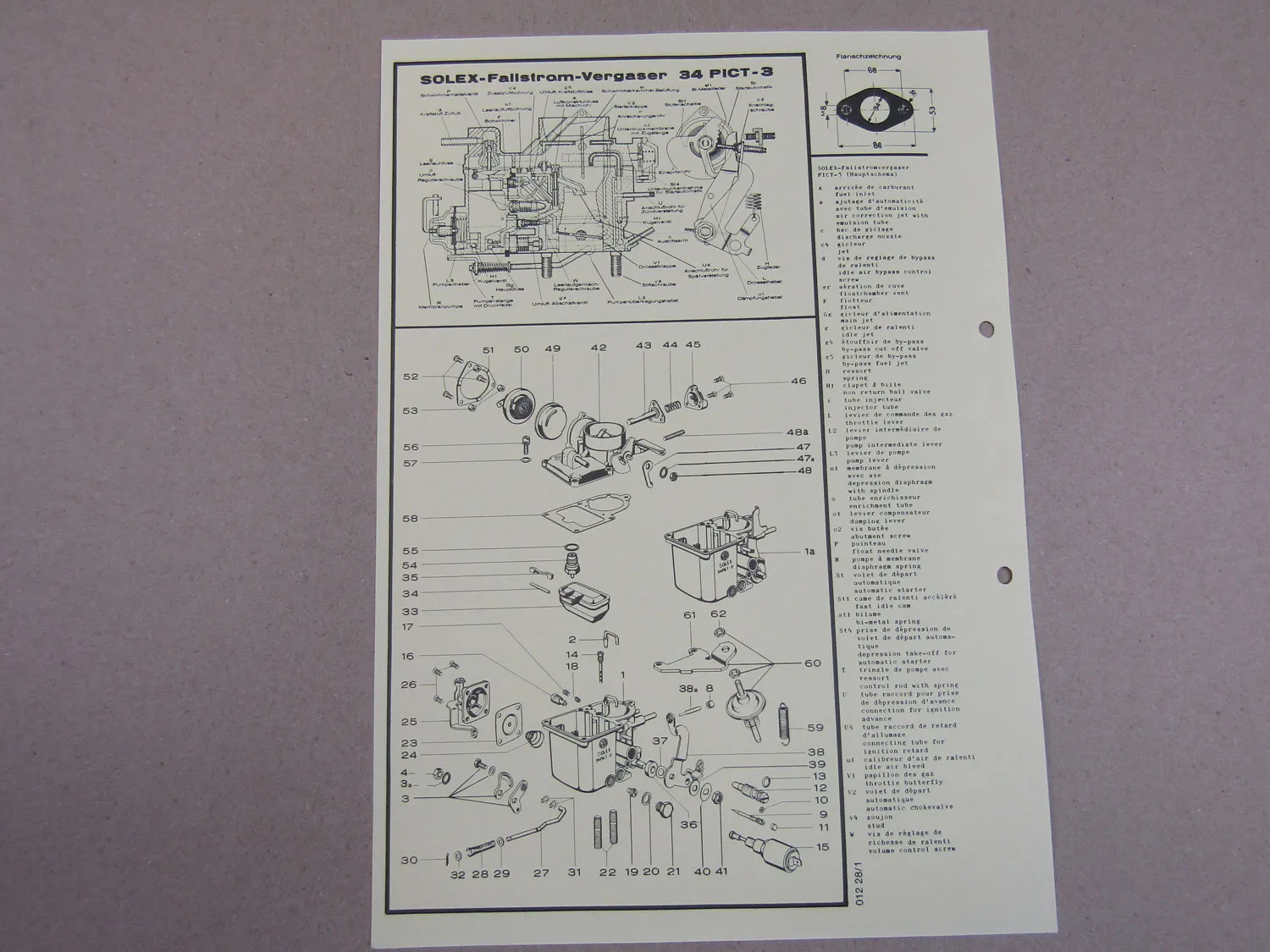 Pierburg 34 PICT-3 Vergaser Ersatzteilliste Normaleinstellung VW 1600 LKW ab 75