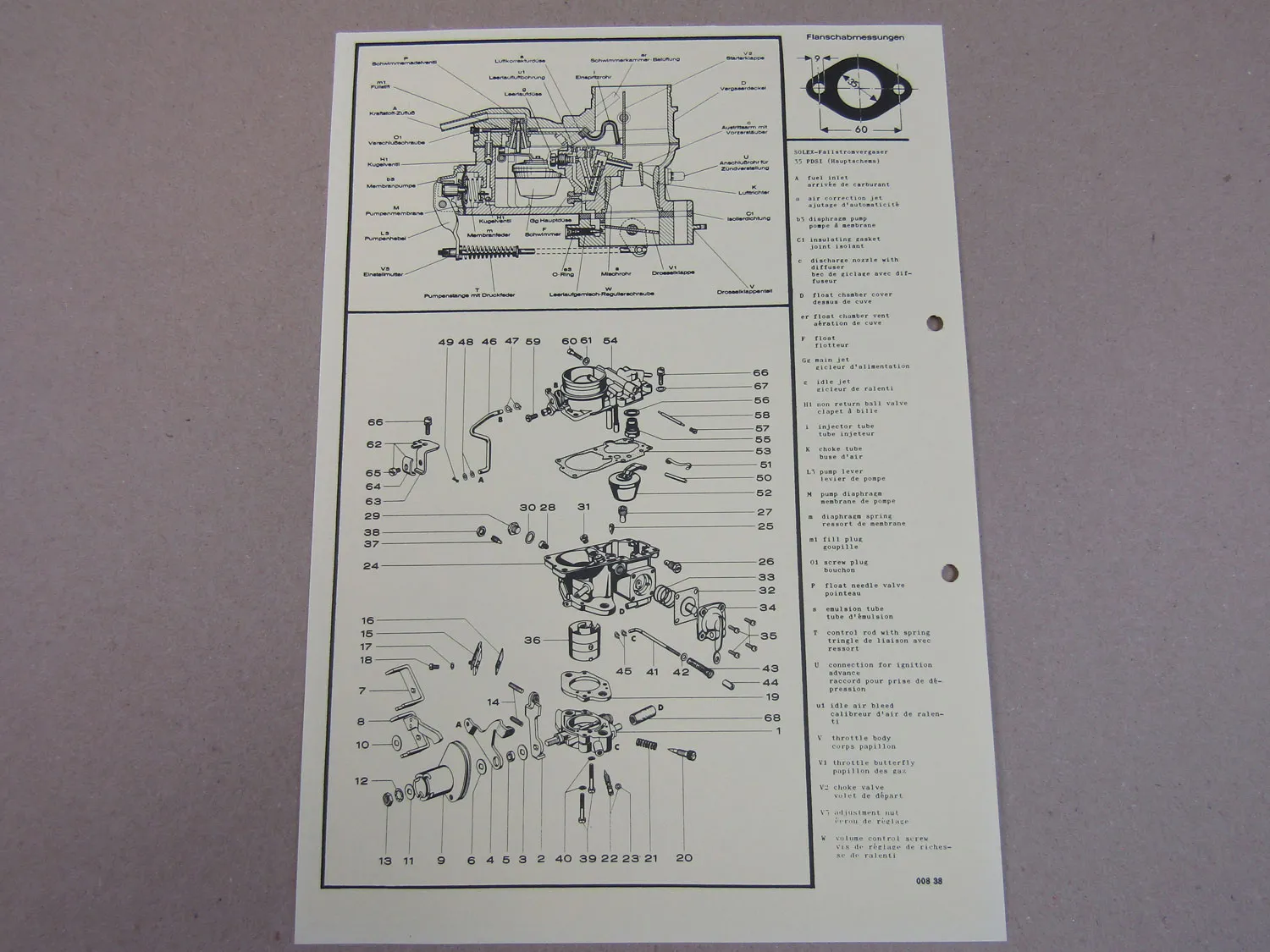 Pierburg 35 PDSI Vergaser Ersatzteilliste Normaleinstellung Opel Rekord 1700N