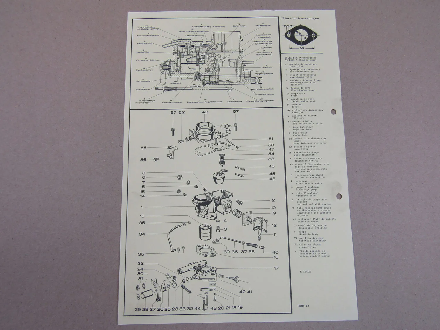 Pierburg 35PDSI-3 Vergaser Ersatzteilliste Normaleinstellung Opel LKW 2,5l T