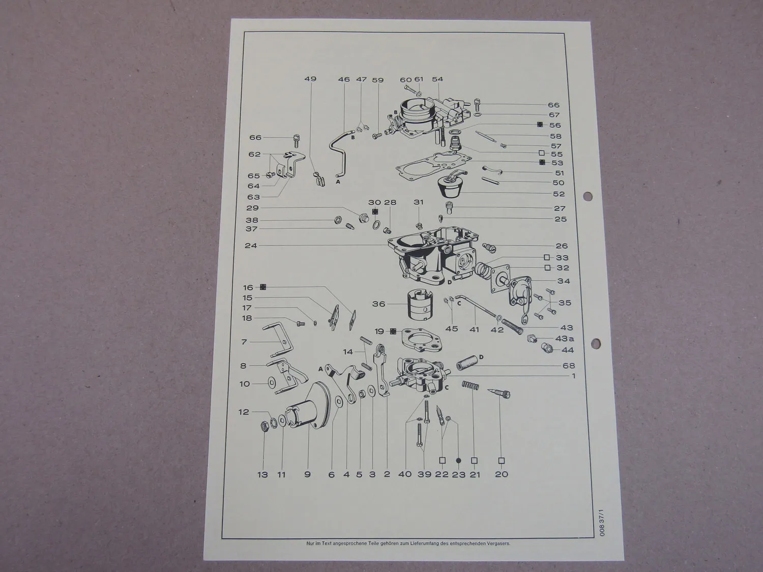 Pierburg 35PDSI Ersatzteilliste Normaleinstellung Opel Ascona Manta B12S 1975-76