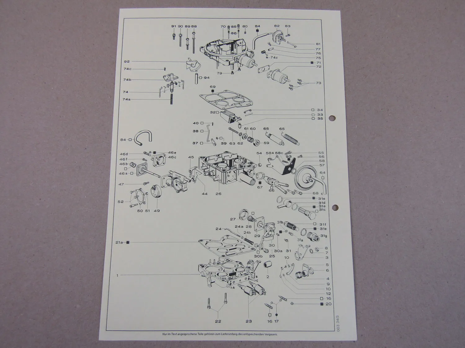 Pierburg 4A1 32/54 Ersatzteilliste Normaleinstellung Daimler Benz 250 ab 7/1980