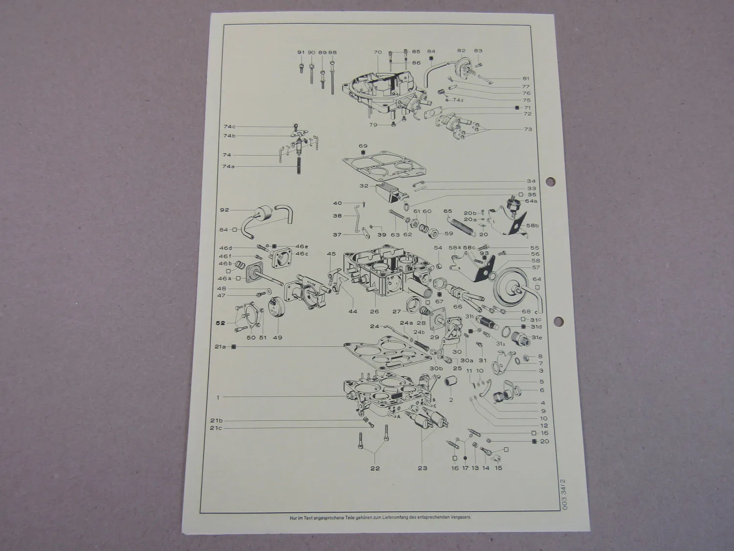 Pierburg 4A1 Ersatzteilliste Normaleinstellung Daimler Benz 250 W123 ab 7/77