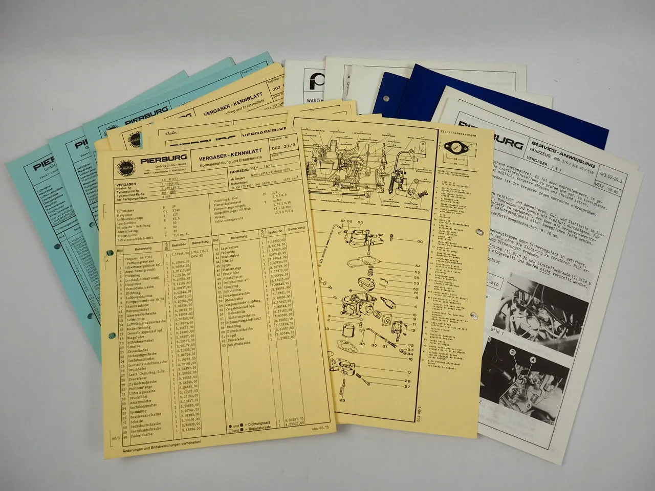 Pierburg Vergaser für BMW Produktprogramm Service Anweisung Kennblatt ETL