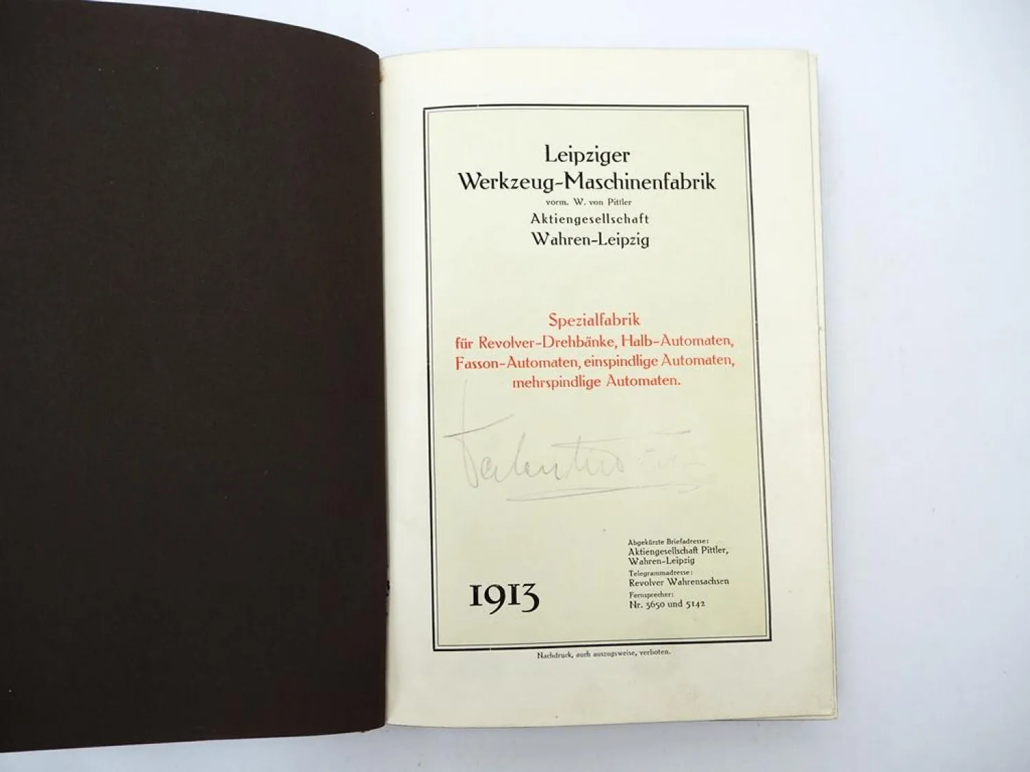 Pittler AG Wahren Leipzig Maschinenfabrik Revolver Automaten 1913 Katalog