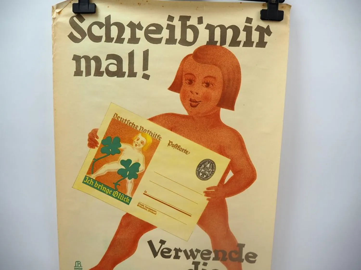 Plakat Schreib mir mal! Glückspostkarte Deutsche Nothilfe 1928 S.B. Senger