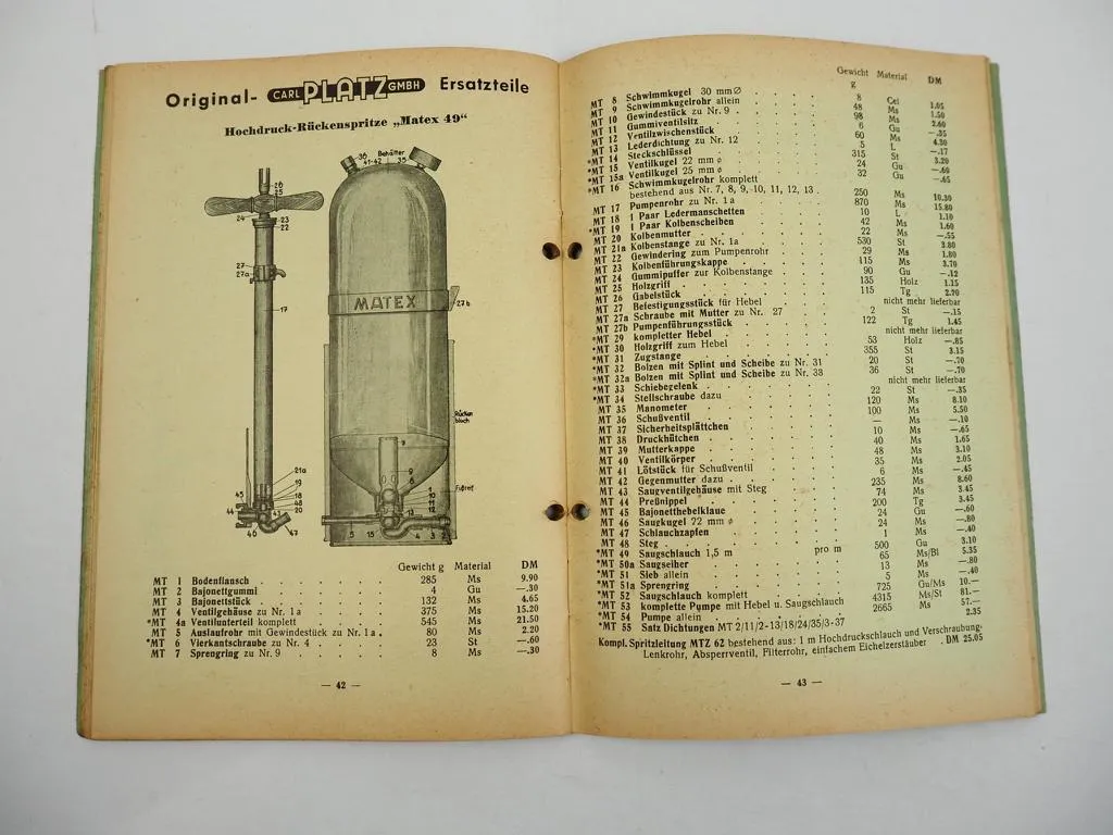 Platz Geräte zur Schädlingsbekämfung Ersatzteilkatalog 1961