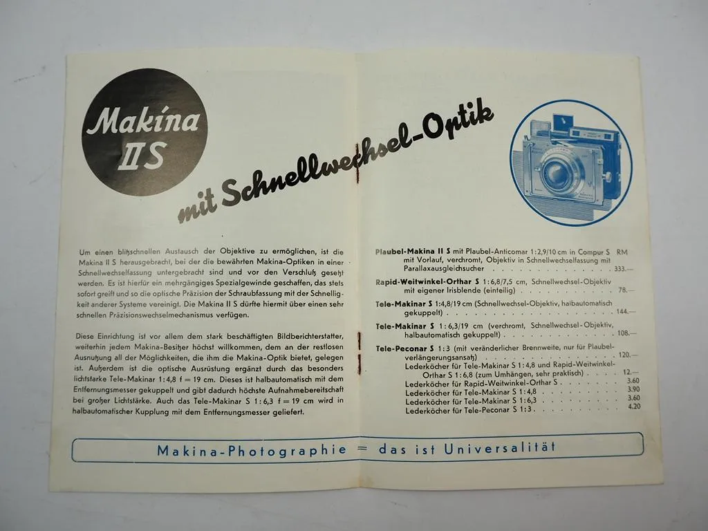 Plaubel Makina Fotoapparat Kamera Prospekt Frankfurt 1930er Jahre