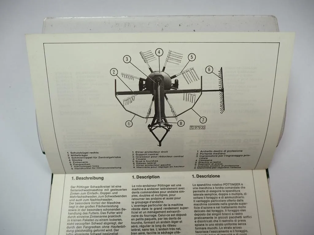 Pöttinger 250 300 Schwadkreisel 237-1 238-1 Betriebsanleitung Ersatzteilliste 1971