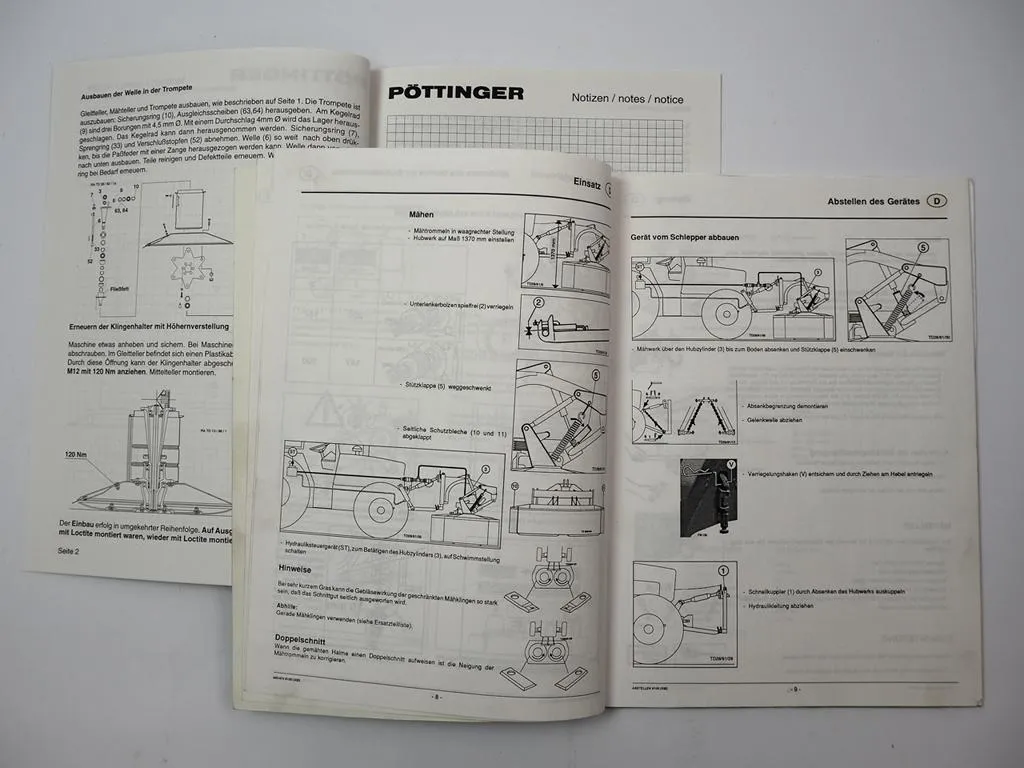 Pöttinger CAT 230 plus front PTM 332 Mäher Betriebsanleitung ETL Reparatur