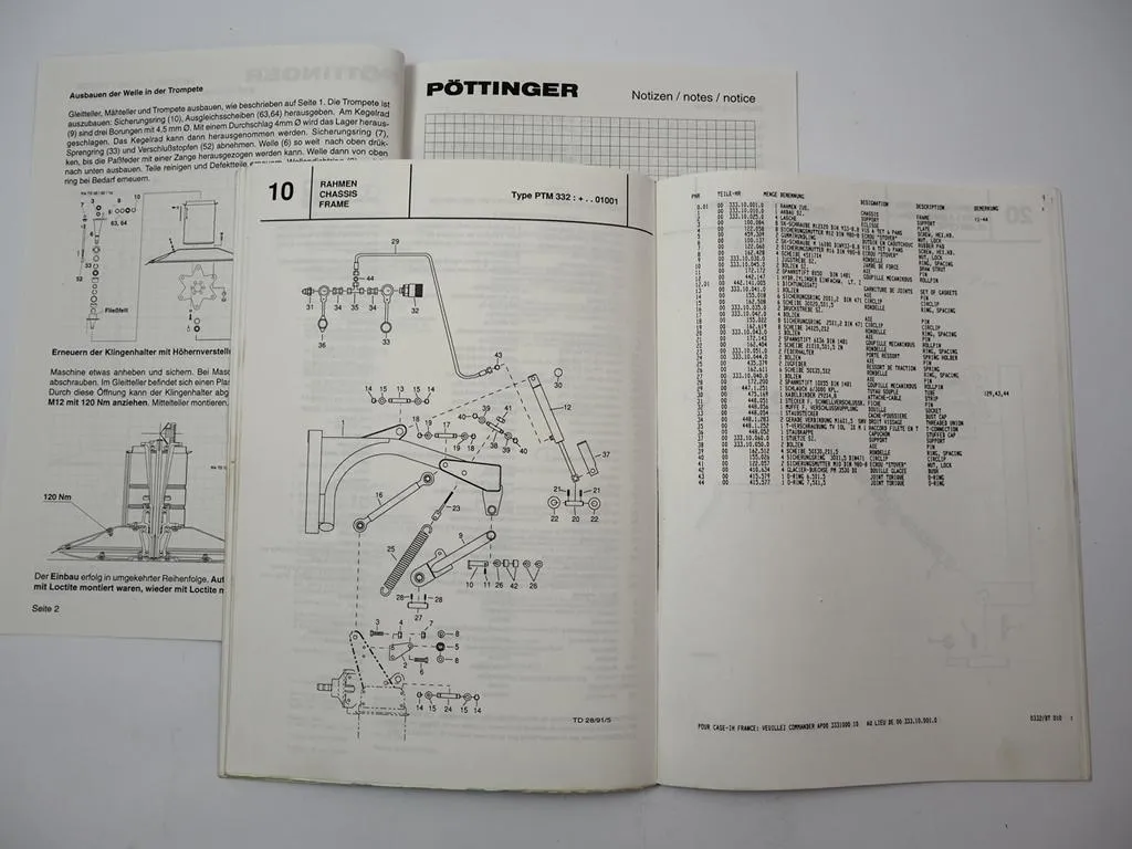 Pöttinger CAT 230 plus front PTM 332 Mäher Betriebsanleitung ETL Reparatur