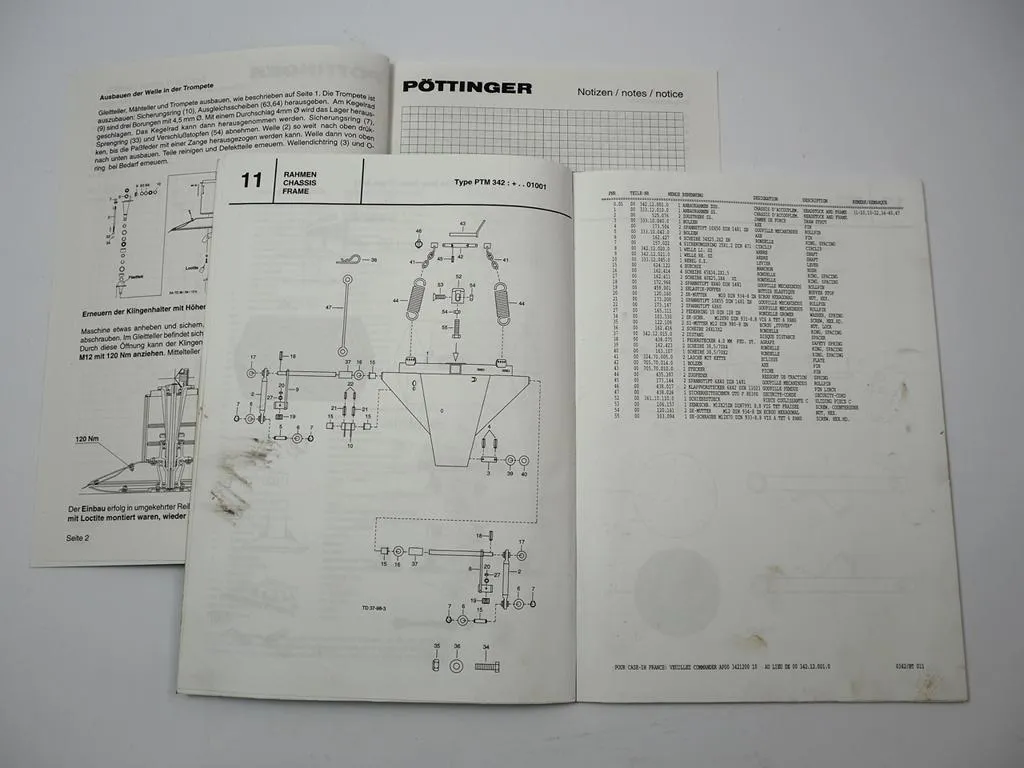 Pöttinger CAT 310 front PTM 342 Trommelmäher Ersatzteilliste Werkstatthandbuch