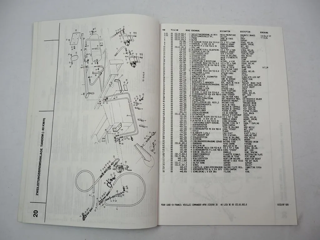 Pöttinger Druckluft Bremsanlage Ladewagen Betriebsanleitung Ersatzteilliste 1991