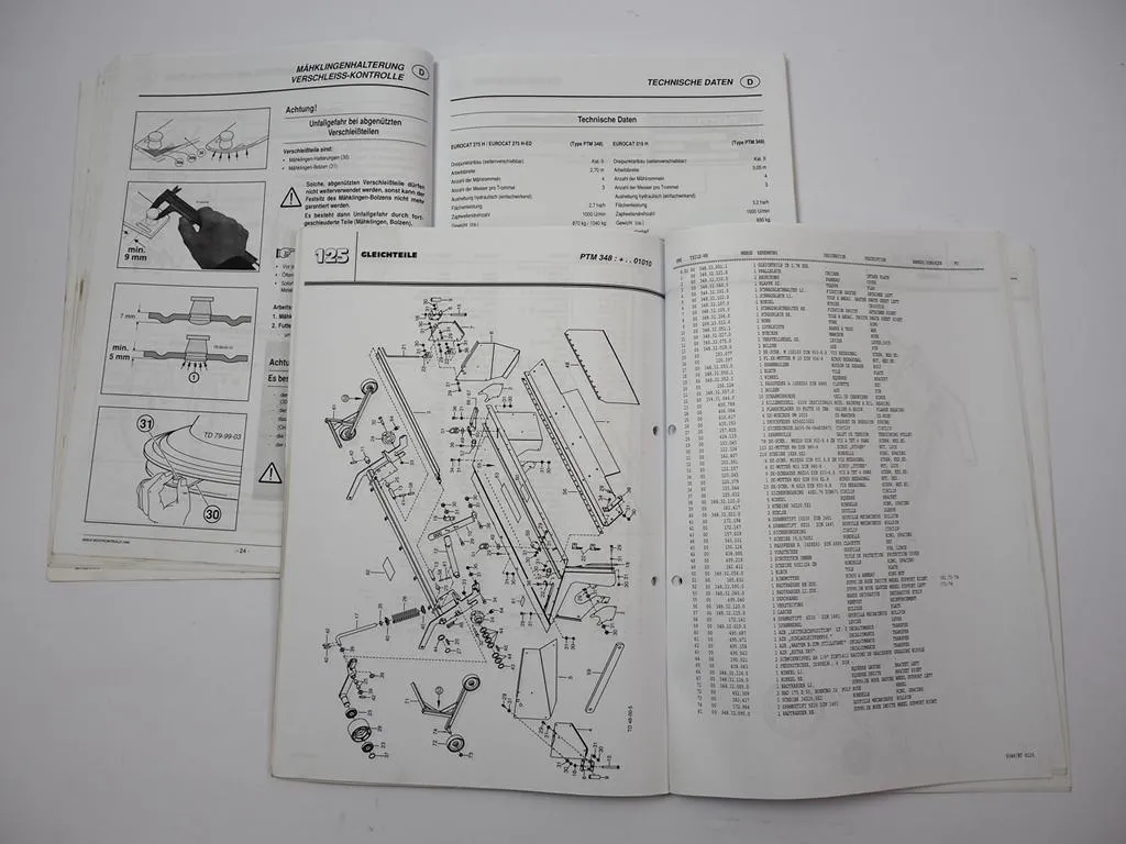 Pöttinger Eurocat 275 H-ED Trommelmäher Betriebsanleitung Ersatzteilliste 2000