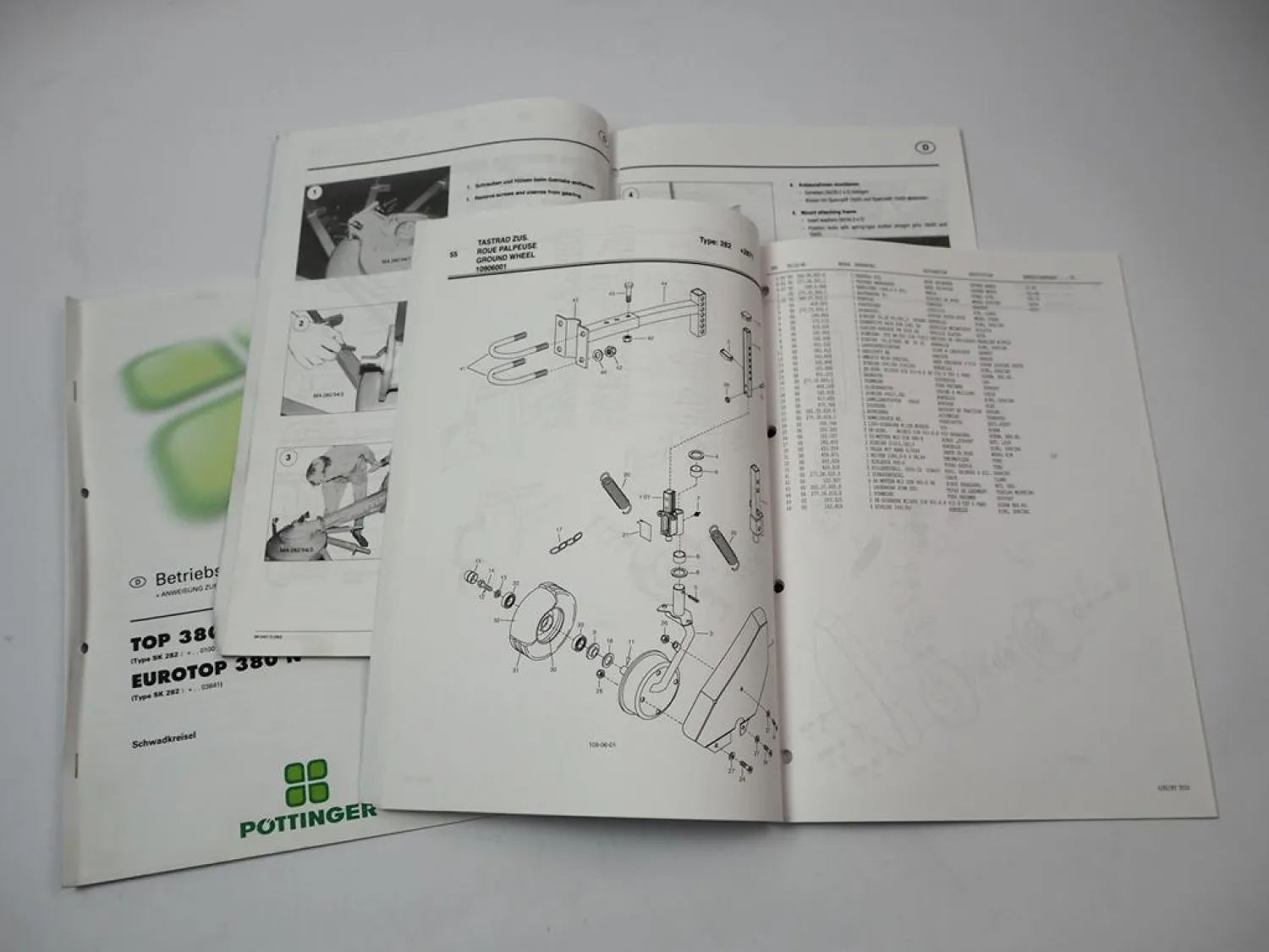 Pöttinger Top EuroTop 380N Schwadkreisel Betriebsanleitung Ersatzteilliste 2002