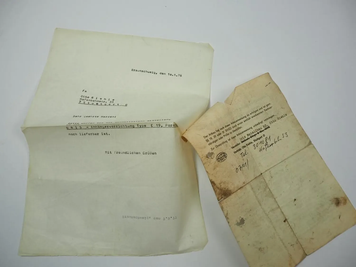 Porsche 356 Einbauanweisung Bauartengenehmigung Oris Anhängevorrichtung E19 1963