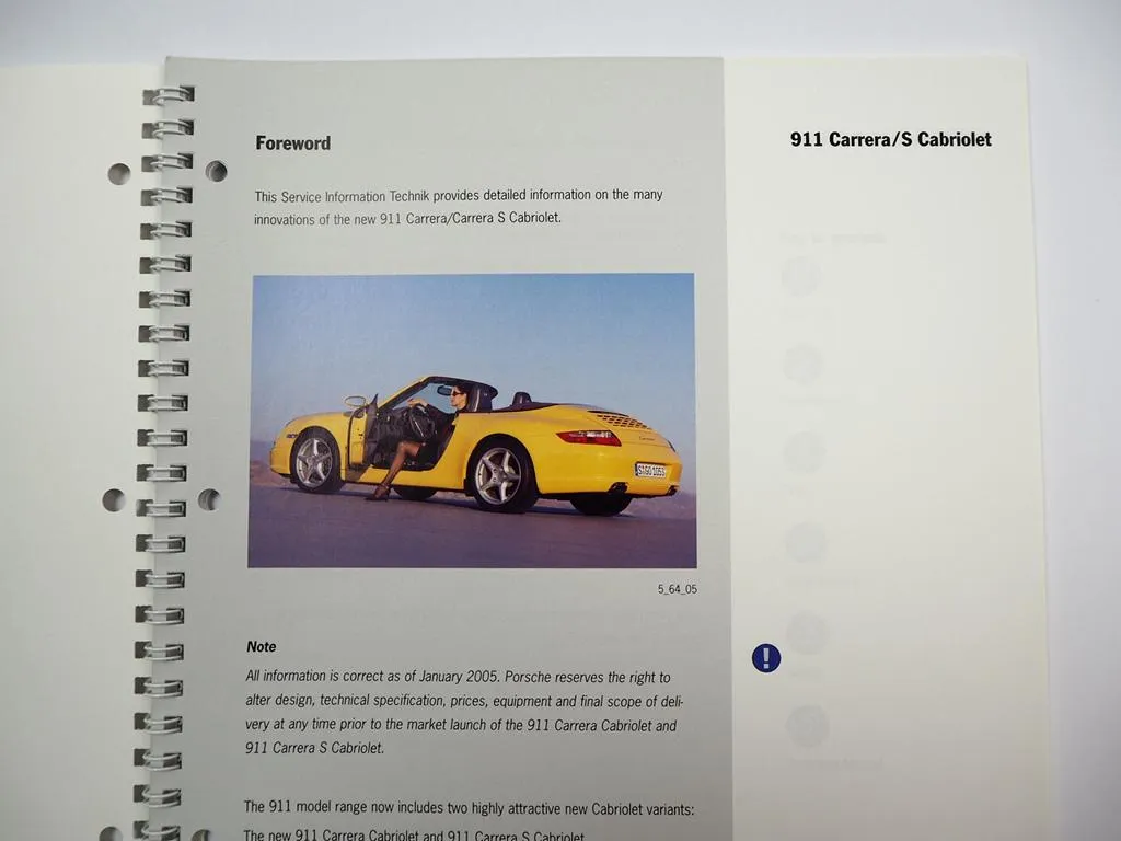 Porsche 911 Carrera S Cabriolet Service Information Technik 2005 Englisch