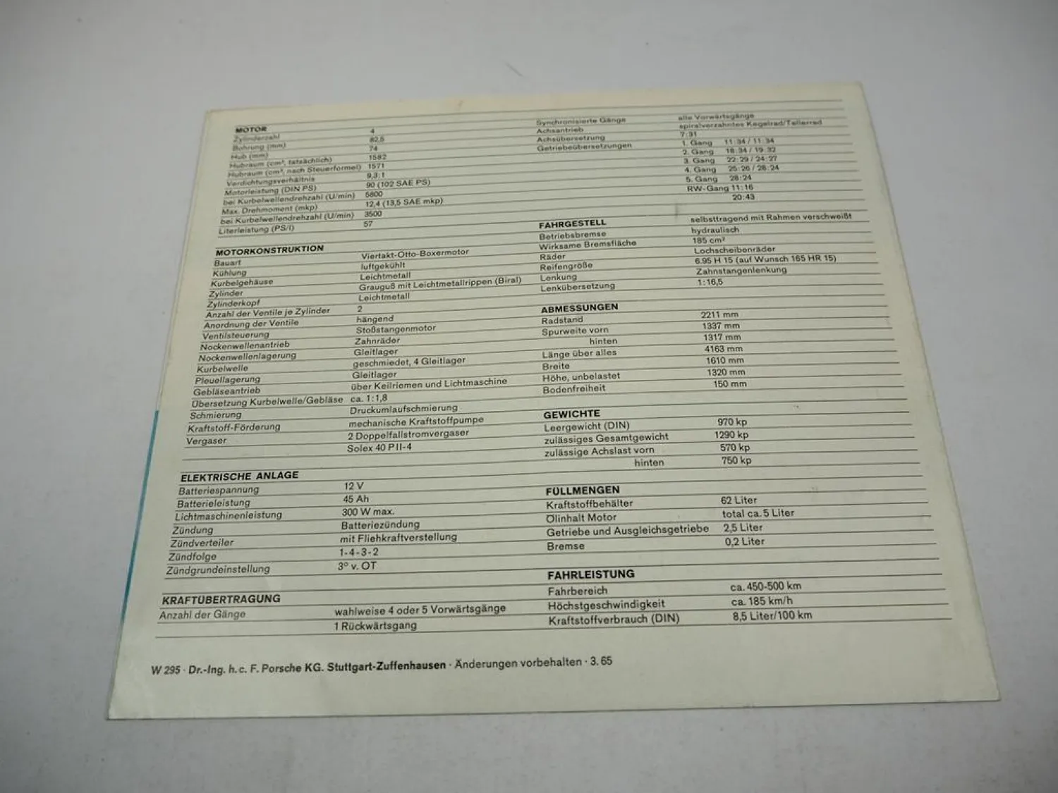 Porsche 912 Sportwagen Prospekt Technische Daten Produktvorstellung 03/1965