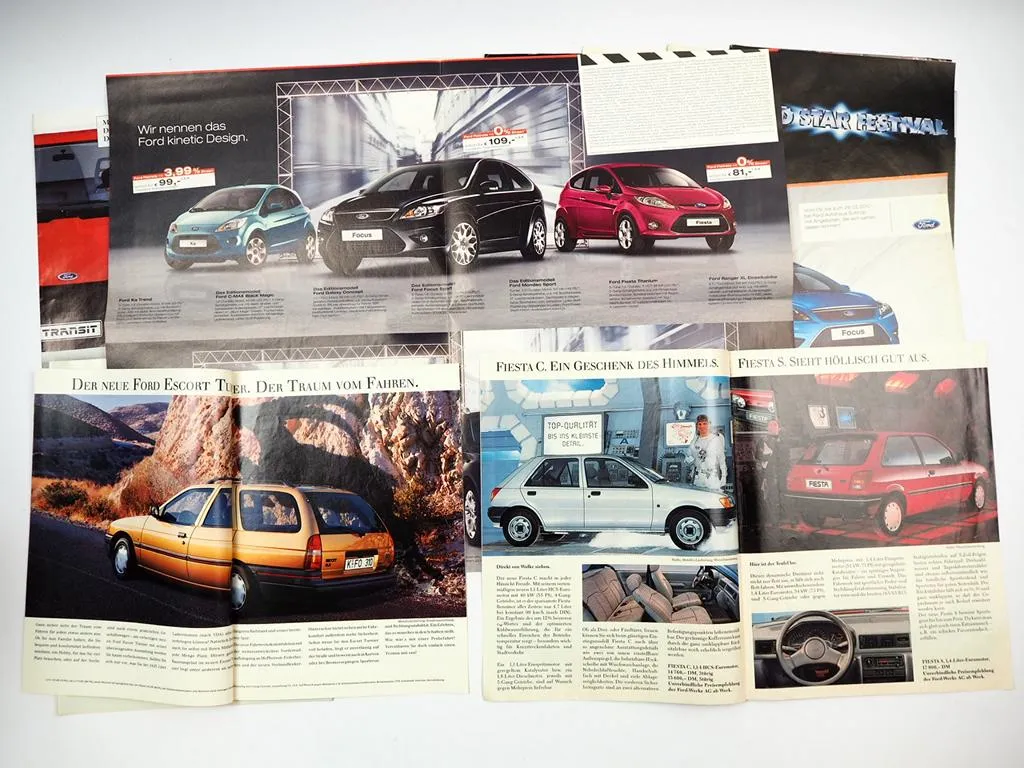 Posten 18x Prospekt Ford PKW Escort Orion Fiesta Edge Mondeo 1980/90er Jahre