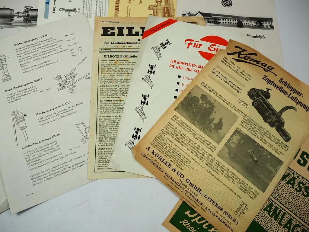 Posten 20 x Prospekte Broschüren Thema Landtechnik Pumpen ca. 1950 - 1960