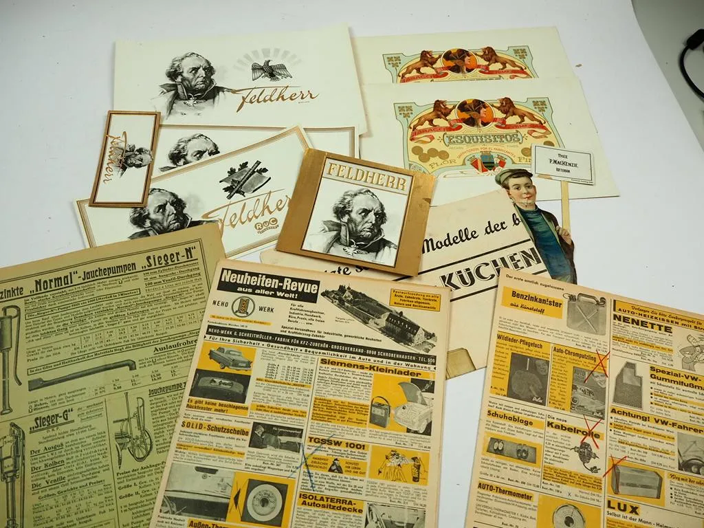 Posten alte Prospekte Haushalt Möbel Küche & Zigarren Werbung 1930-60er Jahre