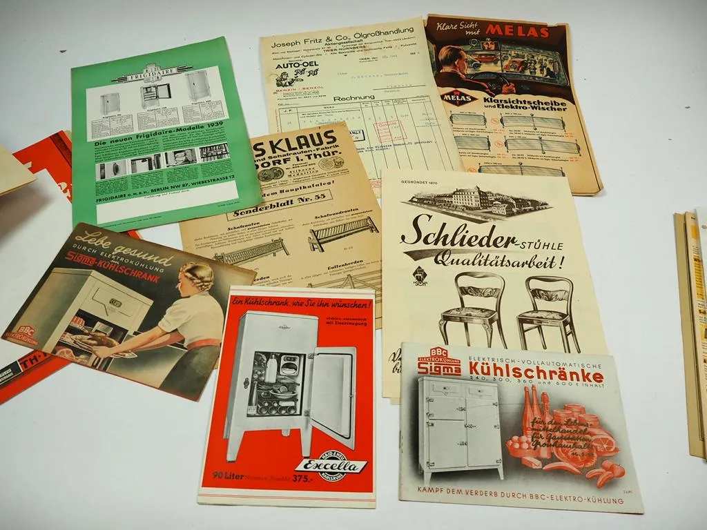 Posten alte Prospekte Haushalt Möbel Küche & Zigarren Werbung 1930-60er Jahre