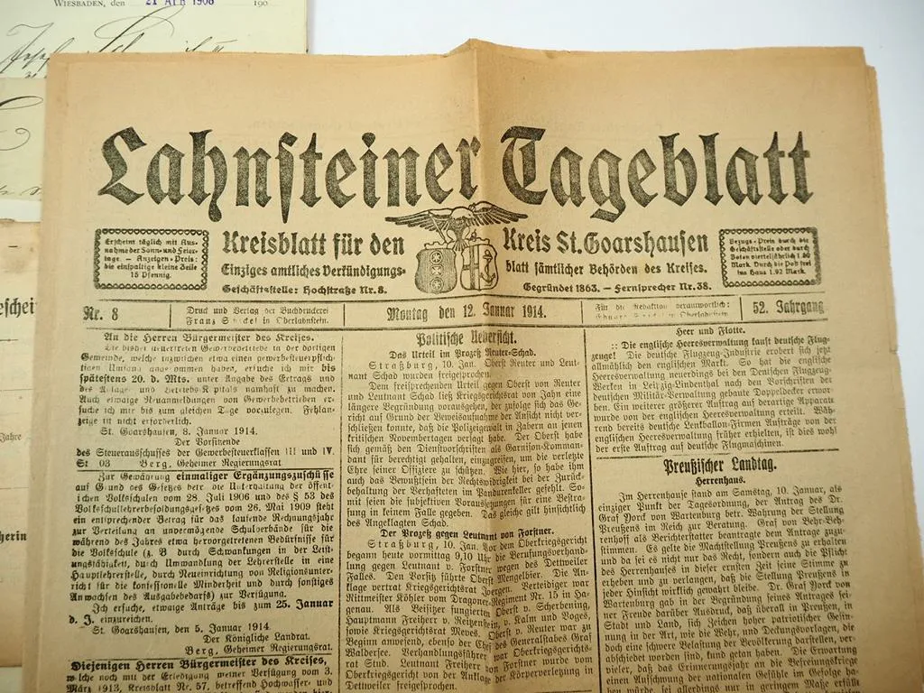Posten Belege Briefe Zeitung Dokumente Limburg Lahnstein 1811 bis 1930