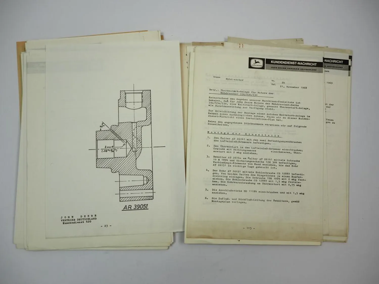 Posten John Deere Landmaschinen Kundendienst Nachrichten ca. 1968 bis 1970