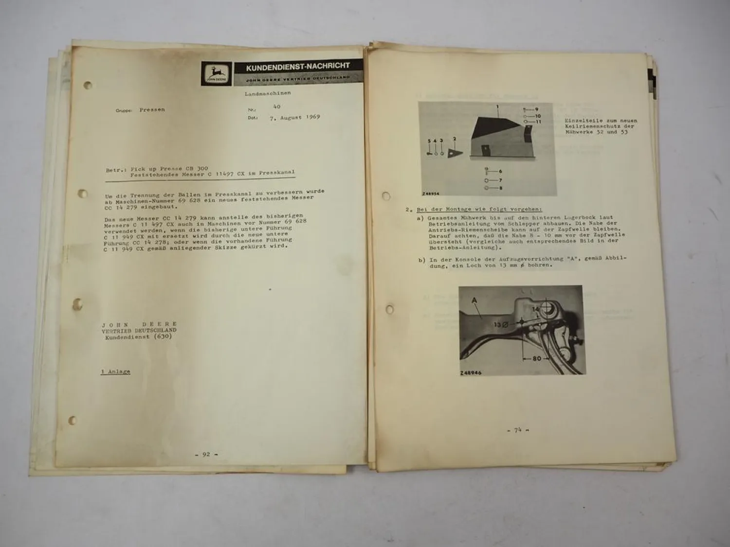 Posten John Deere Schlepper Mähdrescher Kundendienst Nachrichten 1967 bis 1969