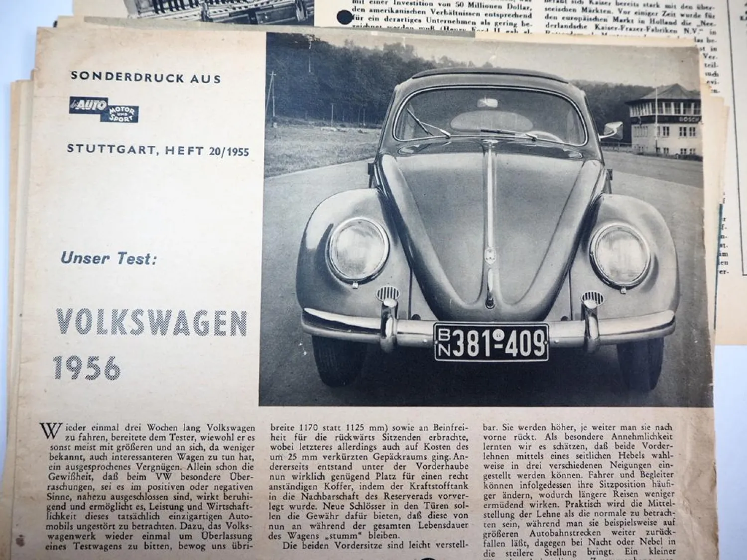 Posten lose Seiten aus Zeitschriften Thema Auto Testberichte 1950/60er Jahre