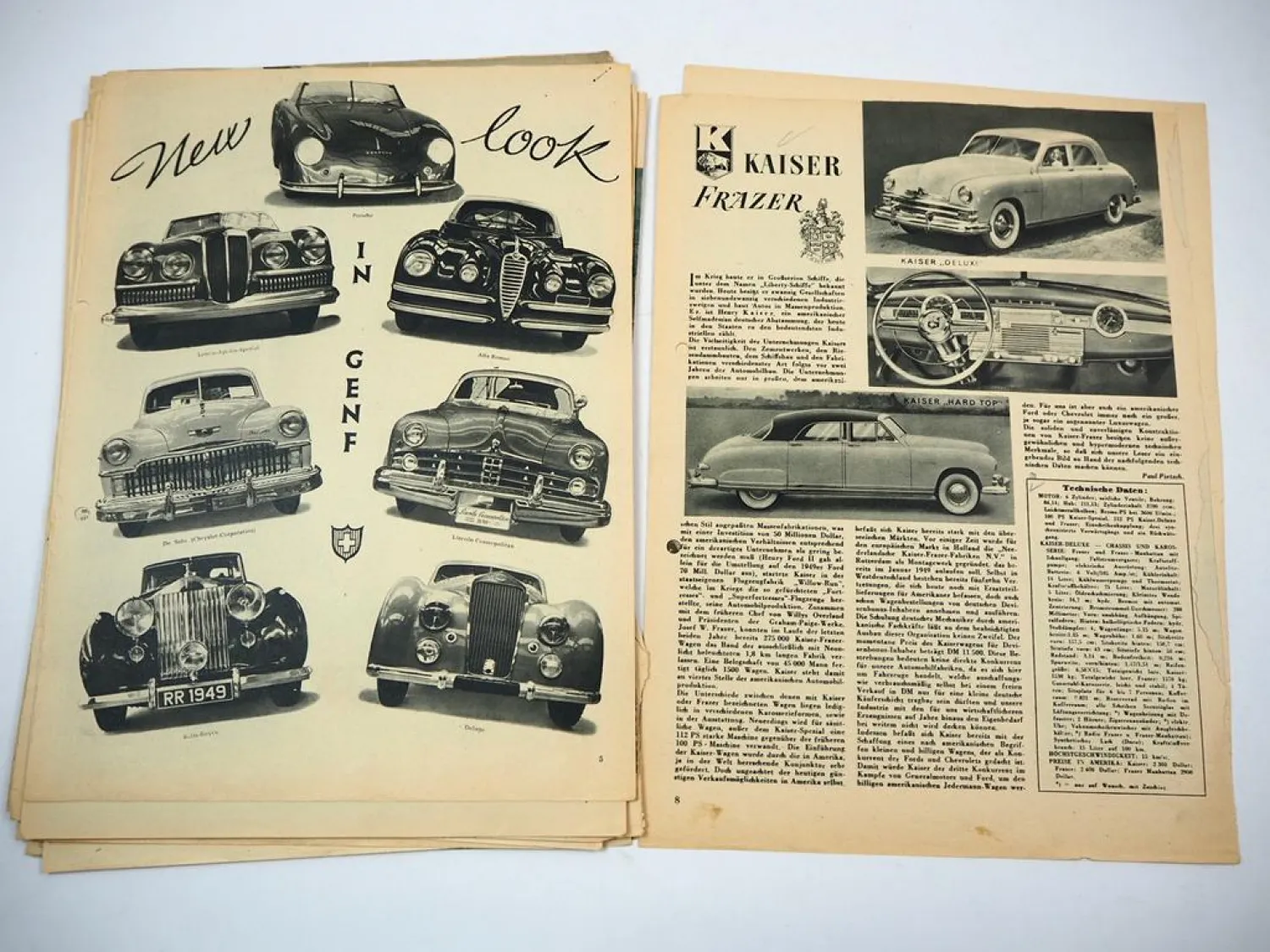 Posten lose Seiten aus Zeitschriften Thema Auto Testberichte 1950/60er Jahre
