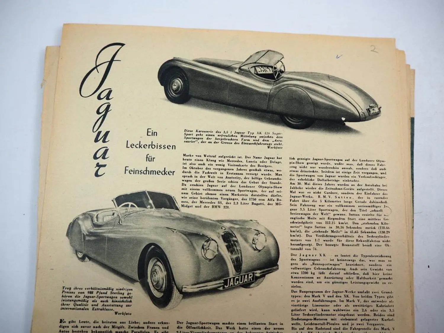 Posten lose Seiten aus Zeitschriften Thema Auto Testberichte 1950/60er Jahre