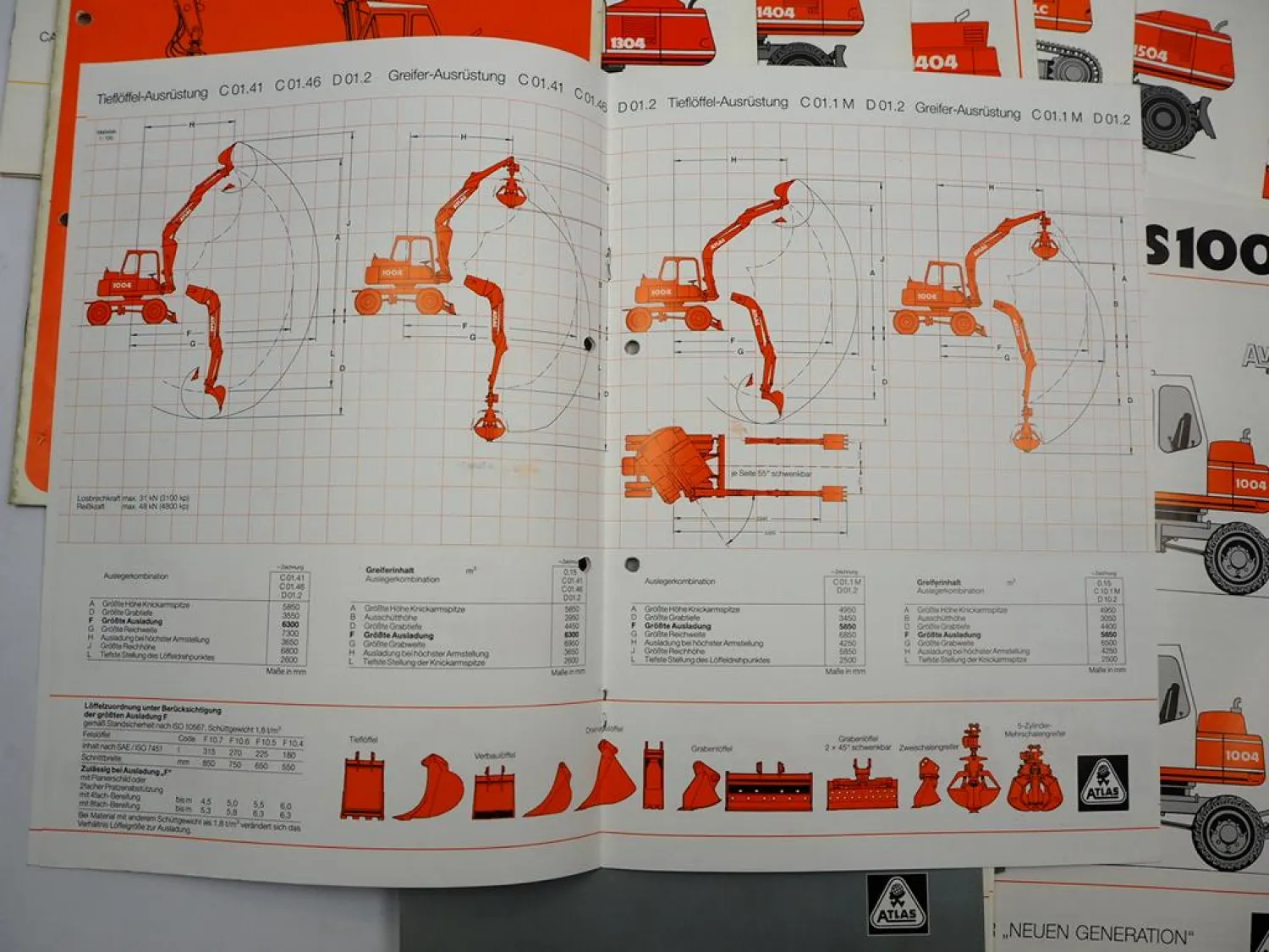 Posten Original Prospekte Datenblätter Atlas Mobilbagger Raupenbagger 1980/90er