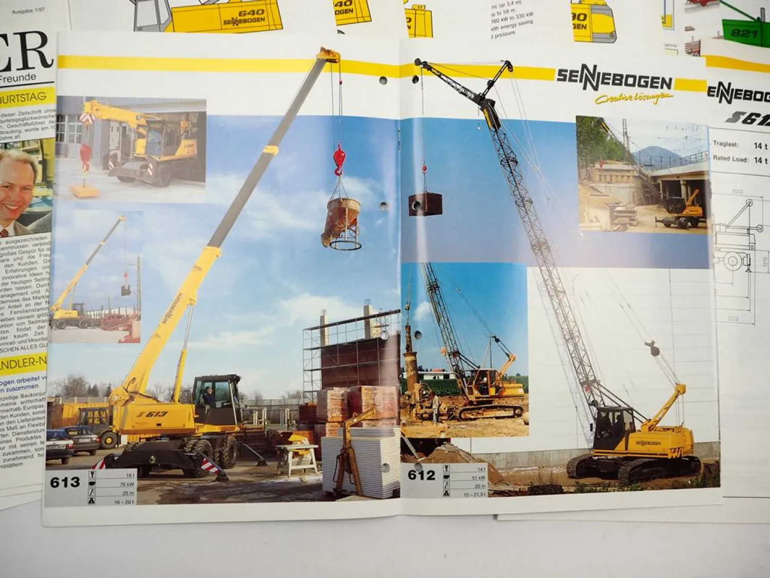 Posten Original Prospekte Sennebogen Seilbagger Teleskopkran 1990er Jahre