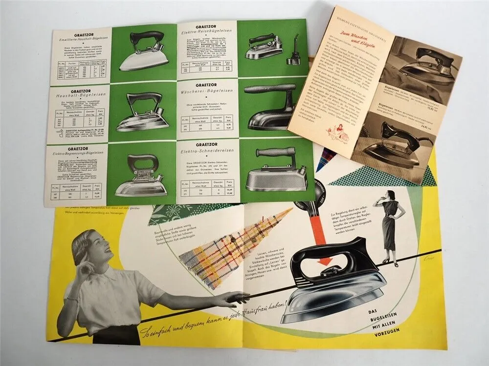 Posten Prospekte Bügeleisen Waschmaschinen Haushaltsgeräte 1920/30er Jahre
