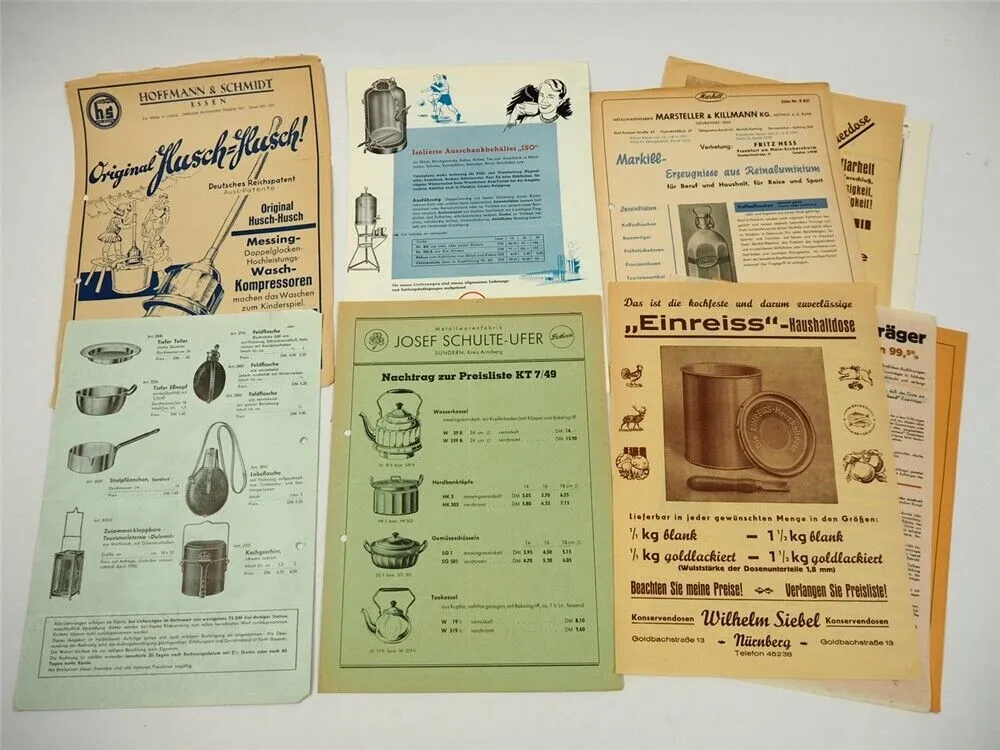 Posten Prospekte Preislisten Haushaltswaren aus Metall 1930/50er Jahre