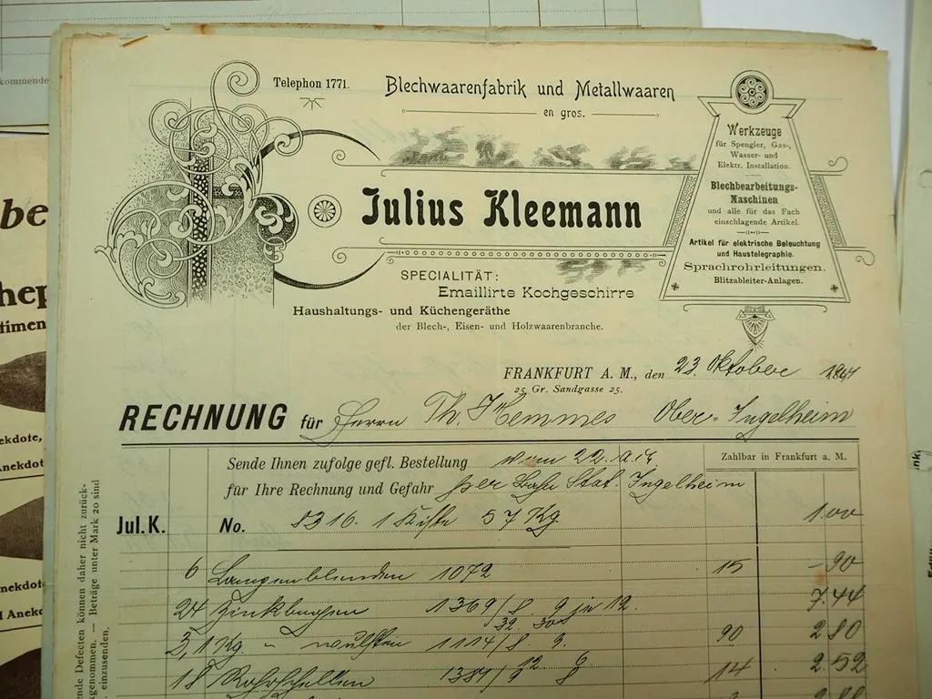 Posten Rechnungen Belege Frankfurt Main 1890 bis 1940