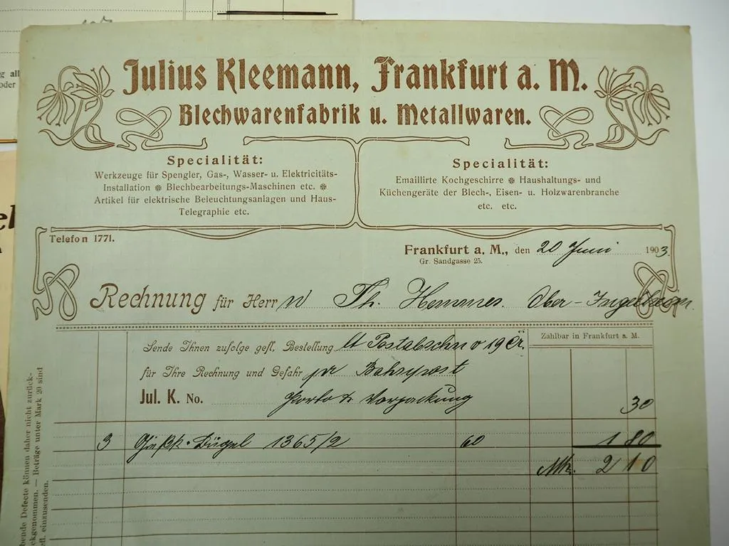 Posten Rechnungen Belege Frankfurt Main 1890 bis 1940
